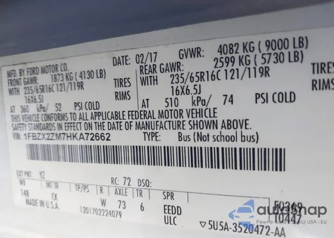 2017 Ford Transit-350 Xlt from USA, damaged, VIN 1FBZX2ZM7HKA72662